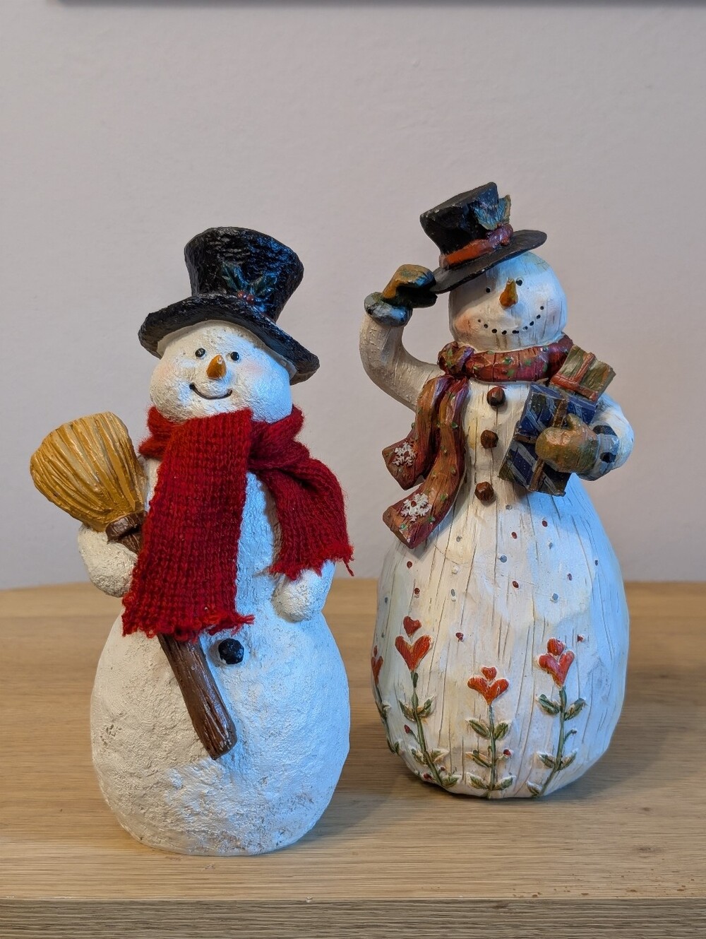 Christmas Snowman Figurine Holiday Set Of 2 - Red Scarf & Multi-Color Accents